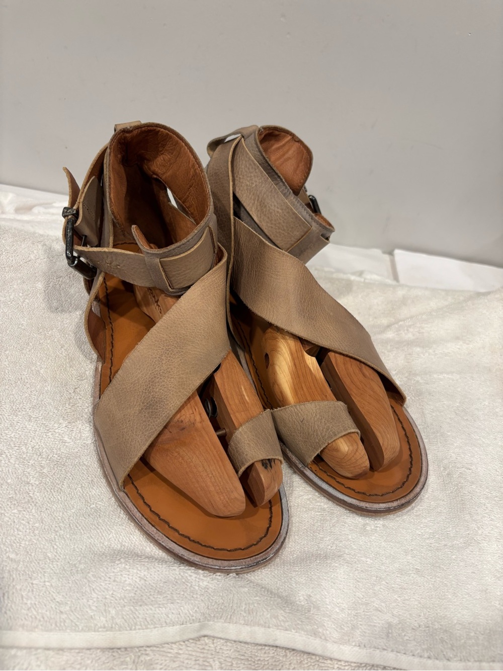 Free People Taupe Crisscross Ankle-Strap Sandals - Picture 9 of 9